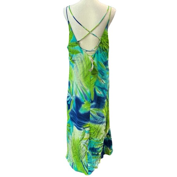 Mlle Gabrielle Dress Women 24 Green Chiffon Tropical Floral Maxi Vacation Resort - Picture 3 of 13